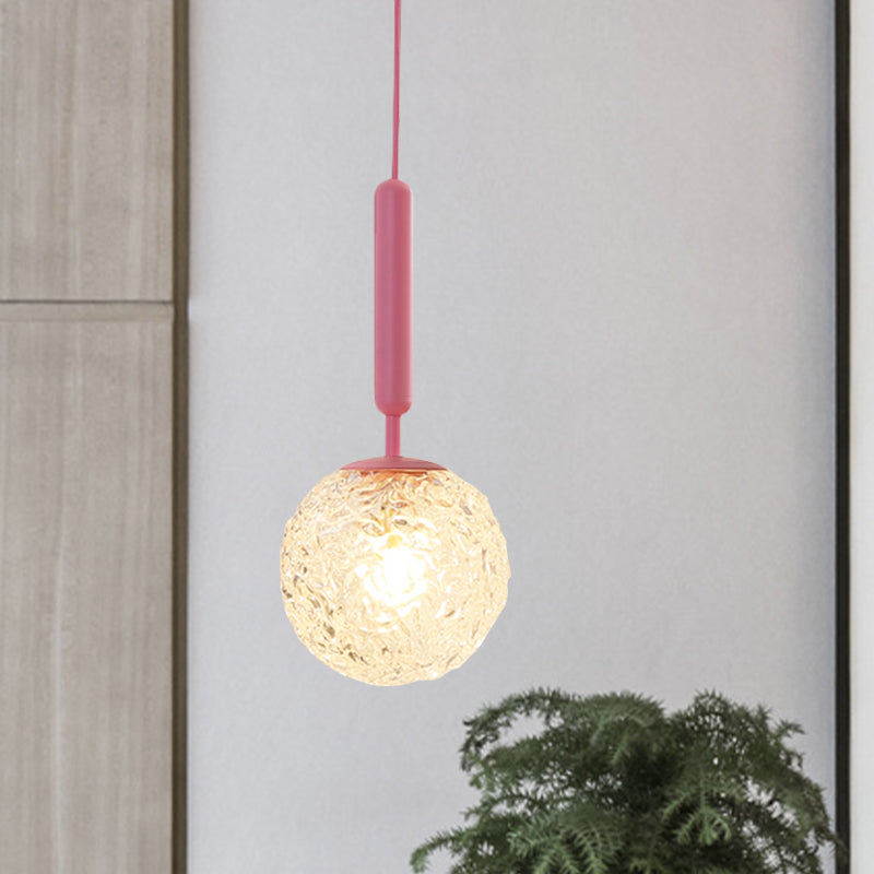 1 Bulb Wall Pendant Light Minimalism Pink Finish Wall Mounted Lamp with Ball White Frosted/Clear Water Glass Shade Clearhalo 'Wall Lamps & Sconces' 'Wall Lights' Lighting' 927894