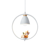 Iron Bell and Ring Hanging Light Kit Nordic 1 Head White Finish Pendulum Lamp with Pig/Girl/Boy Deco Clearhalo 'Ceiling Lights' 'Pendant Lights' 'Pendants' Lighting' 927904