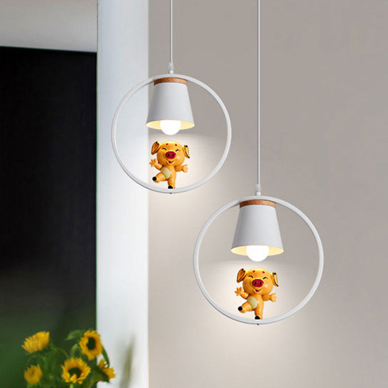 Pig Resin Pendant Lighting Cartoon 1-Light Yellow Suspension Lamp with White Ring Clearhalo 'Ceiling Lights' 'Pendant Lights' 'Pendants' Lighting' 927912