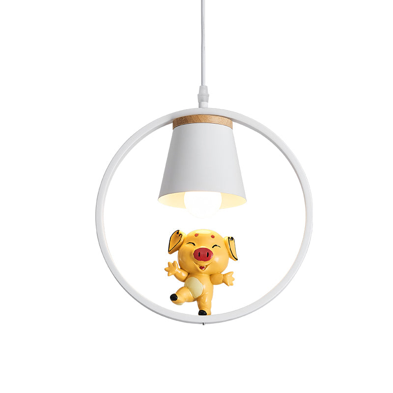 Pig Resin Pendant Lighting Cartoon 1-Light Yellow Suspension Lamp with White Ring Clearhalo 'Ceiling Lights' 'Pendant Lights' 'Pendants' Lighting' 927914