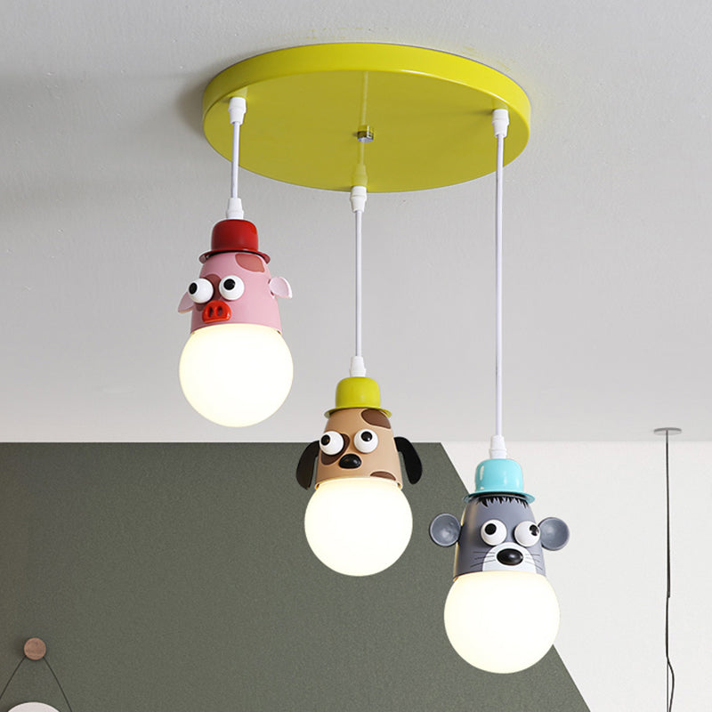 Cartoon Animals Multi Light Pendant Metallic 3 Heads Kids Room Hanging Ceiling Lamp in Yellow and Green Clearhalo 'Ceiling Lights' 'Pendant Lights' 'Pendants' Lighting' 927916