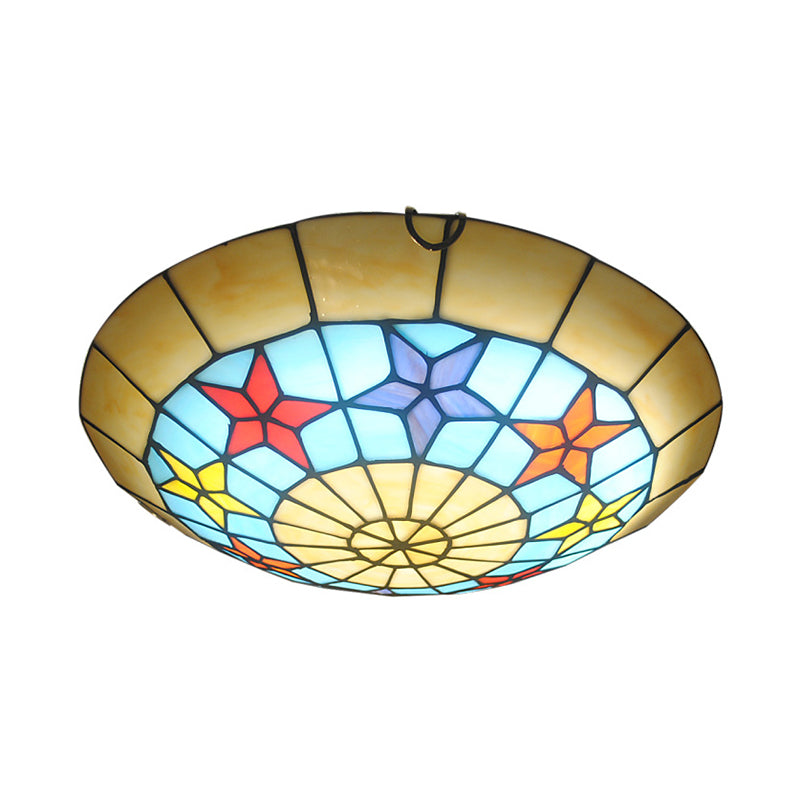 12"/16" W Round Ceiling Light Retro Style Stained Glass 1 Bulb Ceiling Light Fixture with Star Pattern in Ginger Clearhalo 'Ceiling Lights' 'Close To Ceiling Lights' 'Close to ceiling' 'Flush mount' Lighting' 92794