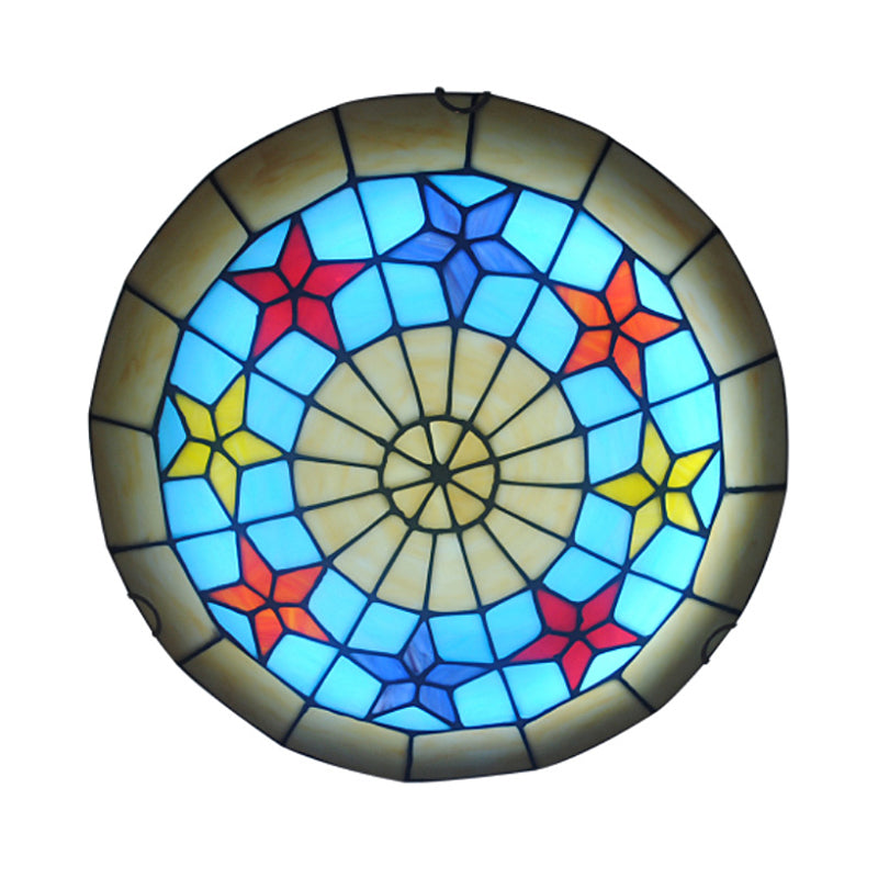 12"/16" W Round Ceiling Light Retro Style Stained Glass 1 Bulb Ceiling Light Fixture with Star Pattern in Ginger Clearhalo 'Ceiling Lights' 'Close To Ceiling Lights' 'Close to ceiling' 'Flush mount' Lighting' 92795