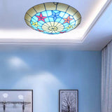 12"/16" W Round Ceiling Light Retro Style Stained Glass 1 Bulb Ceiling Light Fixture with Star Pattern in Ginger Clearhalo 'Ceiling Lights' 'Close To Ceiling Lights' 'Close to ceiling' 'Flush mount' Lighting' 92796