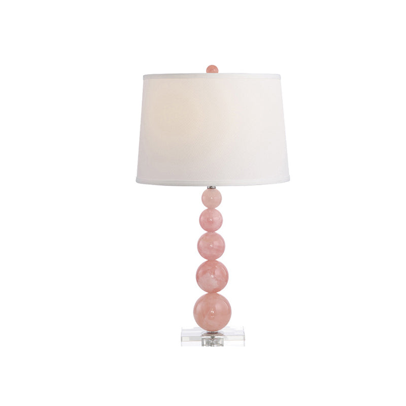 Barrel Shade Nightstand Lamp Modernist Fabric Single White Night Table Light with Orbs Pink Glass Stand Clearhalo 'Lamps' 'Table Lamps' Lighting' 927978
