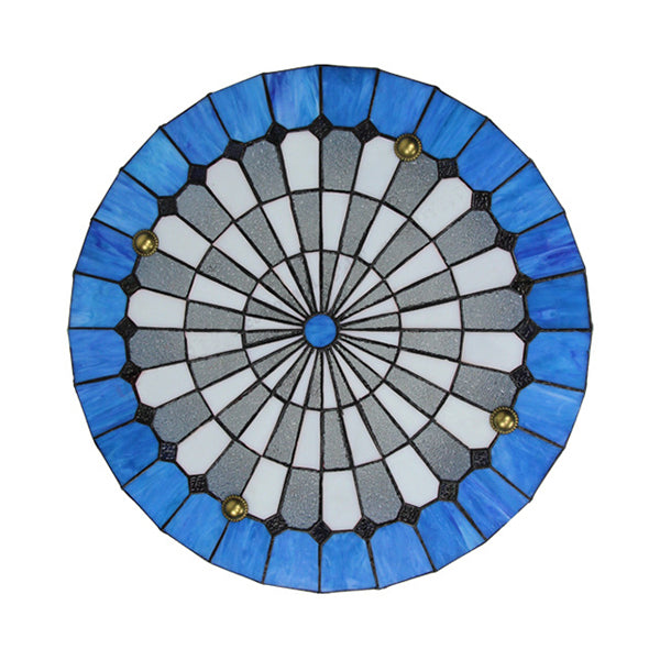 Round Flushmount Light Rustic Stained Glass Flushmount Ceiling Light in Blue for Bedroom Clearhalo 'Ceiling Lights' 'Close To Ceiling Lights' 'Close to ceiling' 'Flush mount' Lighting' 92855