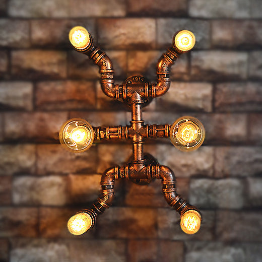 6 Bulbs Water Pipe Sconce Lighting Rustic Industrial Bronze Wrought Iron Wall Lamp for Restaurant Bronze Clearhalo 'Art deco wall lights' 'Cast Iron' 'Glass' 'Industrial wall lights' 'Industrial' 'Middle century wall lights' 'Modern' 'Rustic wall lights' 'Tiffany' 'Traditional wall lights' 'Wall Lamps & Sconces' 'Wall Lights' Lighting' 92906