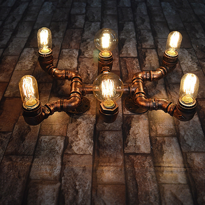 6 Bulbs Water Pipe Sconce Lighting Rustic Industrial Bronze Wrought Iron Wall Lamp for Restaurant Clearhalo 'Art deco wall lights' 'Cast Iron' 'Glass' 'Industrial wall lights' 'Industrial' 'Middle century wall lights' 'Modern' 'Rustic wall lights' 'Tiffany' 'Traditional wall lights' 'Wall Lamps & Sconces' 'Wall Lights' Lighting' 92908