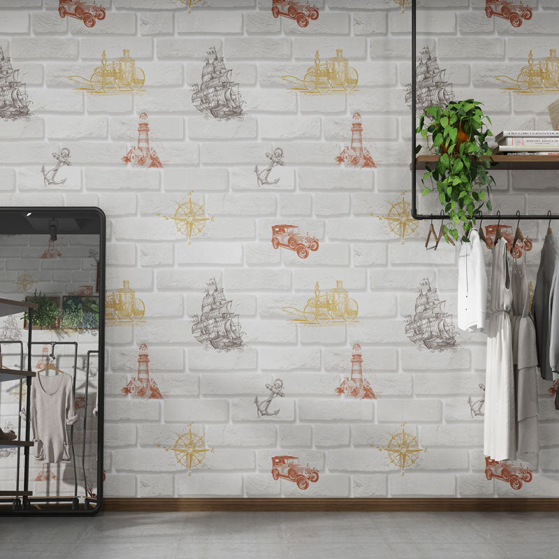 Contemporary Wallpaper Roll Brick and Graffiti Non-Pasted Wall Decor for Children, 57.1 sq ft. Red-White Clearhalo 'Industrial wall decor' 'Industrial' 'Wallpaper' Wall Decor' 929385