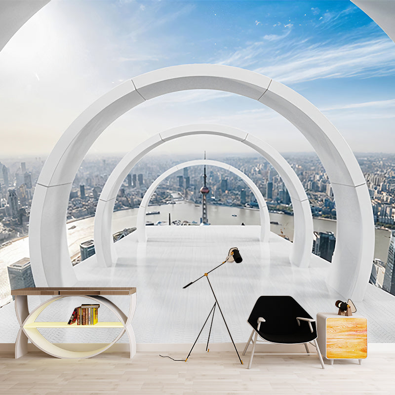 Decorative Non-Woven Mural Wallpaper Contemporary Open-Viewed 3D Stretched Tunnel Wall Decor for Office Clearhalo 'Wall Decor' 'Wall Mural' 929539