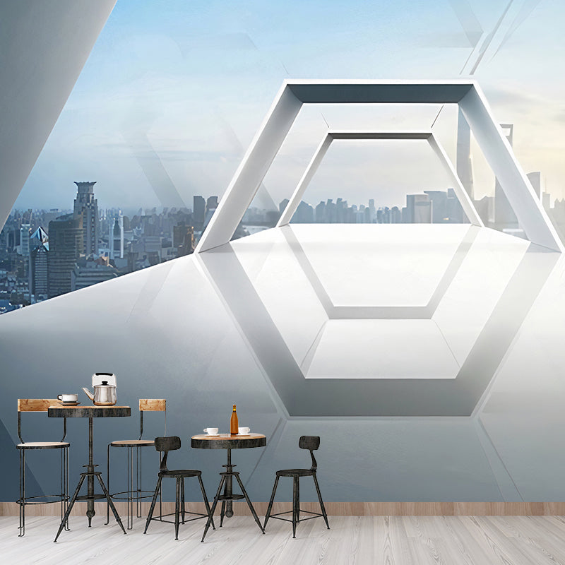 Whole 3D Visual Extensive Tunnel Mural for Office Room Fantasy Wall Decor  in Grey - Clearhalo