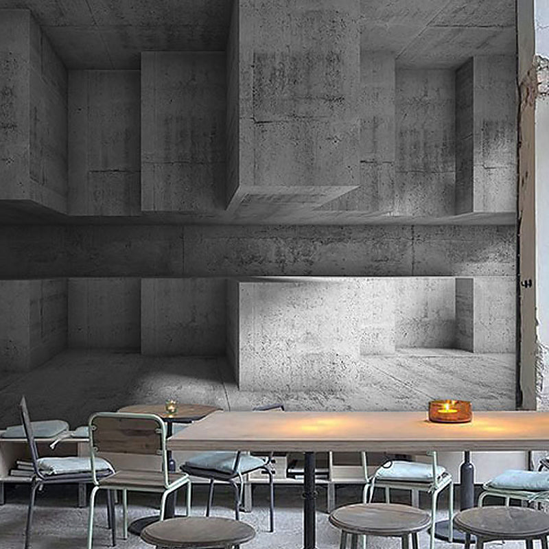 Extra Large Wall Covering Industrial Rustic Cement and 3D Geometries Wall Murals in Pastel Color Grey Clearhalo 'Wall Decor' 'Wall Mural' 929663