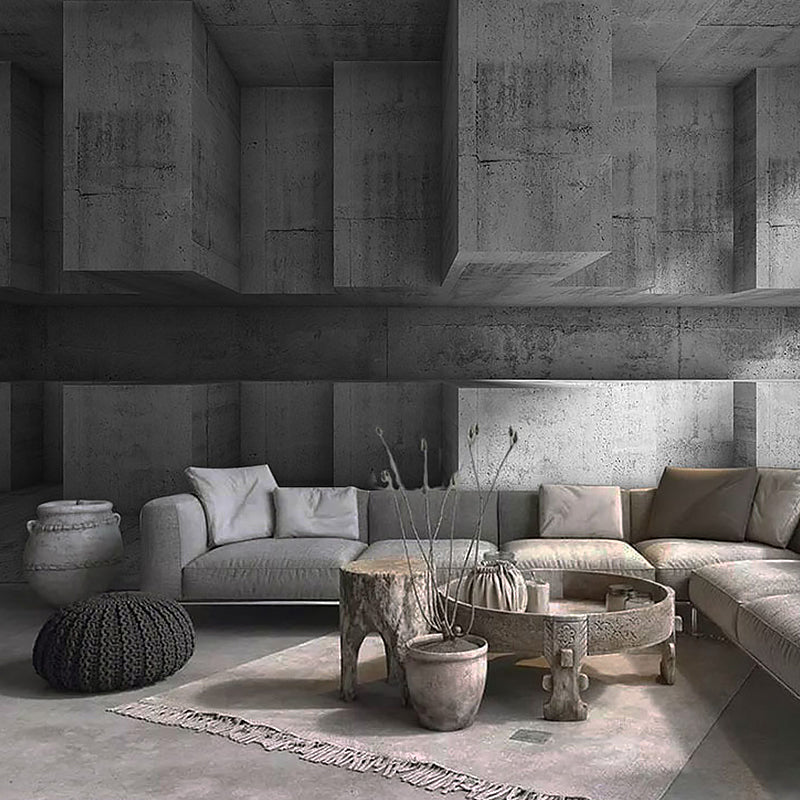 Extra Large Wall Covering Industrial Rustic Cement and 3D Geometries Wall Murals in Pastel Color Clearhalo 'Wall Decor' 'Wall Mural' 929664