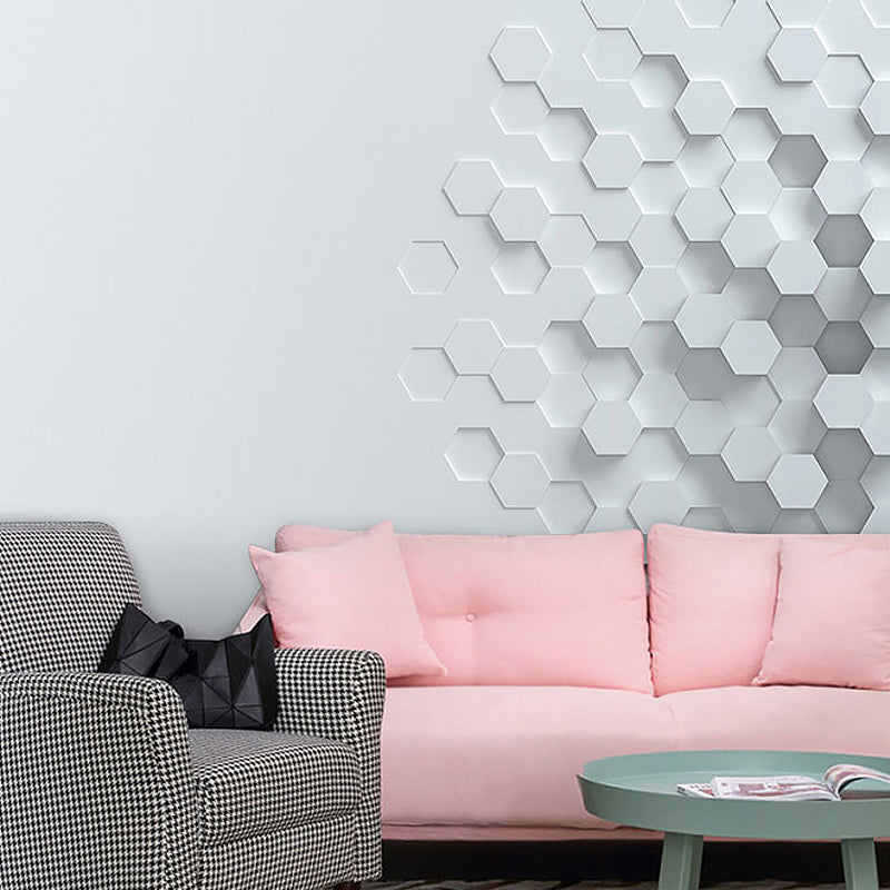 Original Grey 3D Print Hexagon Whole Mural Wallpaper for Coffee Shop and Bar Wall Decor Light Blue Clearhalo 'Wall Decor' 'Wall Mural' 929808