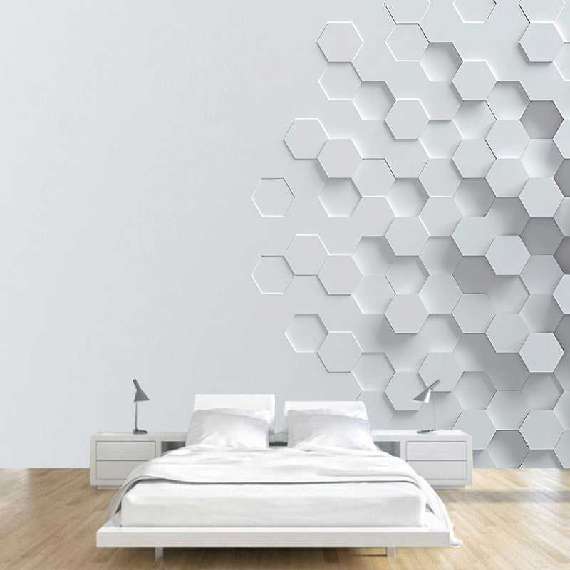 Original Grey 3D Print Hexagon Whole Mural Wallpaper for Coffee Shop and Bar Wall Decor Clearhalo 'Wall Decor' 'Wall Mural' 929810