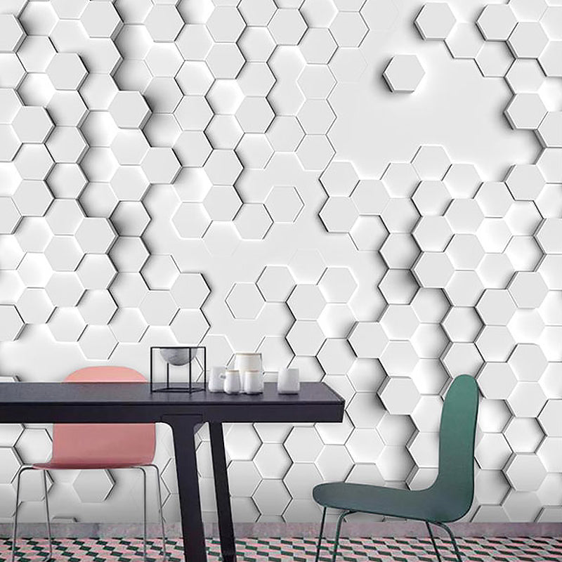 Original Grey 3D Print Hexagon Whole Mural Wallpaper for Coffee Shop and Bar Wall Decor White Clearhalo 'Wall Decor' 'Wall Mural' 929814