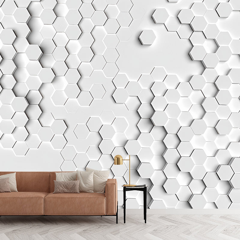 Original Grey 3D Print Hexagon Whole Mural Wallpaper for Coffee Shop and Bar Wall Decor Clearhalo 'Wall Decor' 'Wall Mural' 929816