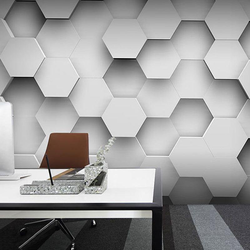 Original Grey 3D Print Hexagon Whole Mural Wallpaper for Coffee Shop and Bar Wall Decor Grey Clearhalo 'Wall Decor' 'Wall Mural' 929820