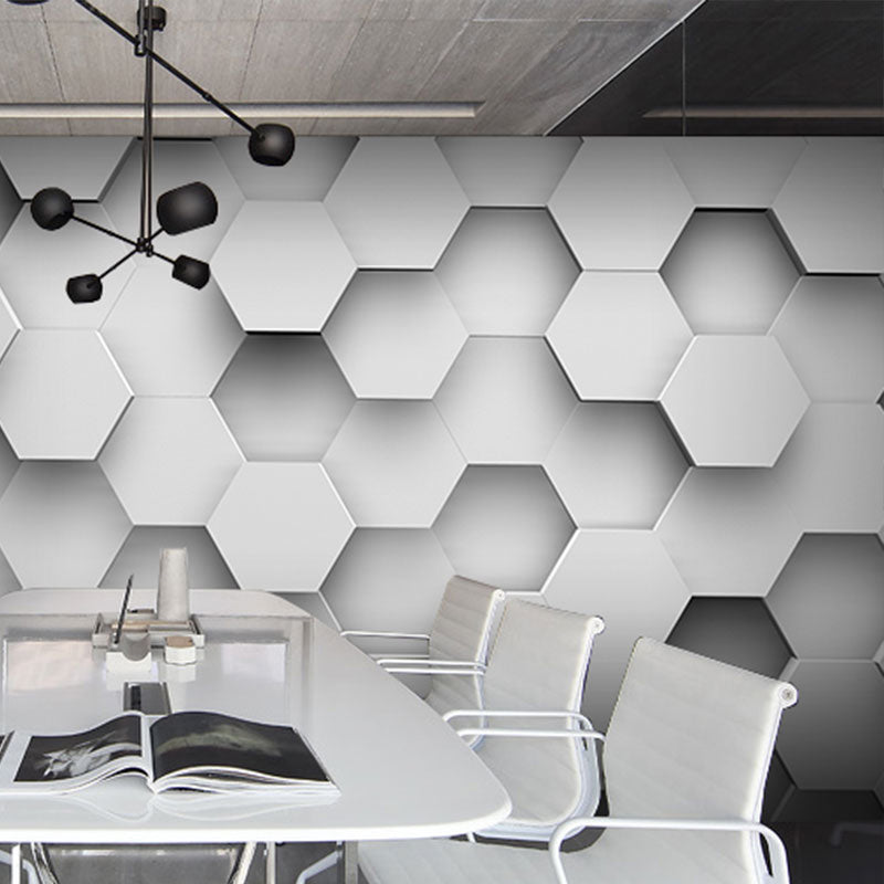 Original Grey 3D Print Hexagon Whole Mural Wallpaper for Coffee Shop and Bar Wall Decor Clearhalo 'Wall Decor' 'Wall Mural' 929821