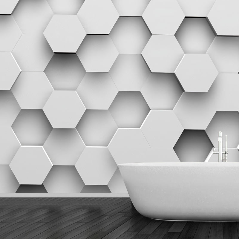 Original Grey 3D Print Hexagon Whole Mural Wallpaper for Coffee Shop and Bar Wall Decor Clearhalo 'Wall Decor' 'Wall Mural' 929822