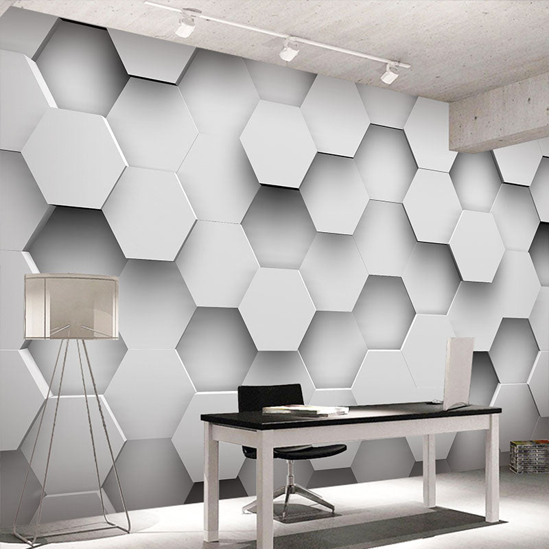 Original Grey 3D Print Hexagon Whole Mural Wallpaper for Coffee Shop and Bar Wall Decor Clearhalo 'Wall Decor' 'Wall Mural' 929823