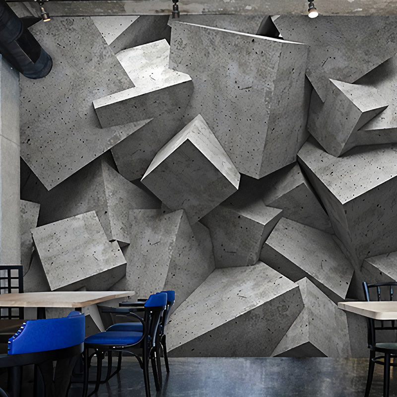 Industrial Mural Wallpaper Pastel Grey Irregular 3D Geometries Wall Art, Customized Size Available Dark Gray Clearhalo 'Wall Decor' 'Wall Mural' 929838