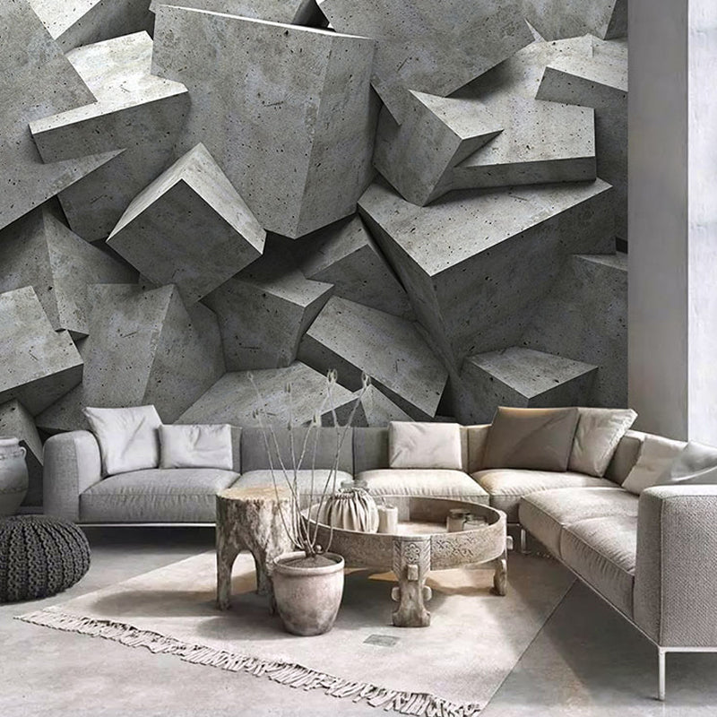 Industrial Mural Wallpaper Pastel Grey Irregular 3D Geometries Wall Art, Customized Size Available Clearhalo 'Wall Decor' 'Wall Mural' 929839