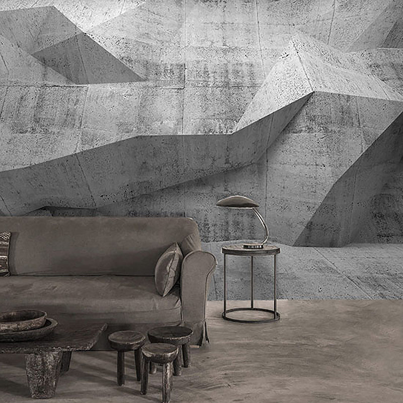 Industrial Mural Wallpaper Pastel Grey Irregular 3D Geometries Wall Art, Customized Size Available Light Gray Clearhalo 'Wall Decor' 'Wall Mural' 929844