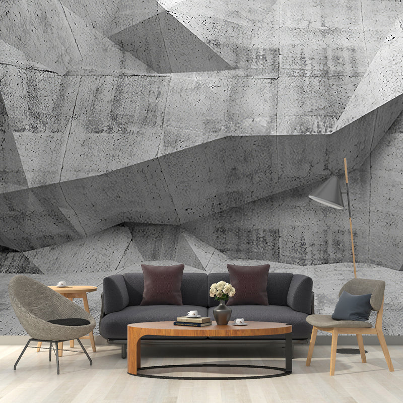 Industrial Mural Wallpaper Pastel Grey Irregular 3D Geometries Wall Art, Customized Size Available Clearhalo 'Wall Decor' 'Wall Mural' 929845