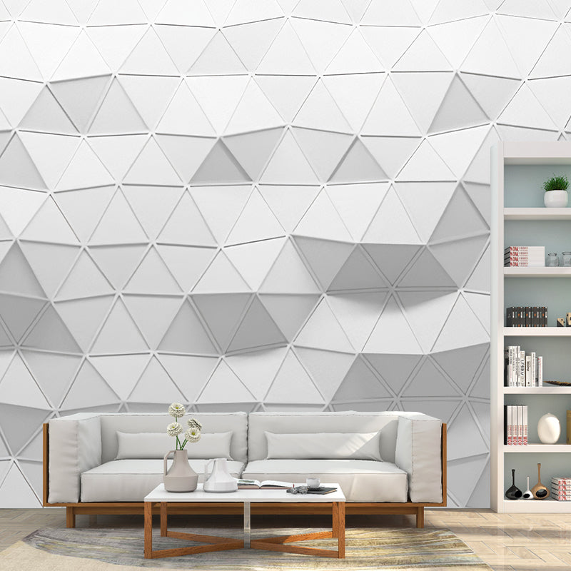 Full Mural Wallpaper Plain Grey 3D Geometries Customized Wall Decor, Personalized Size Available White B Clearhalo 'Wall Decor' 'Wall Mural' 929865