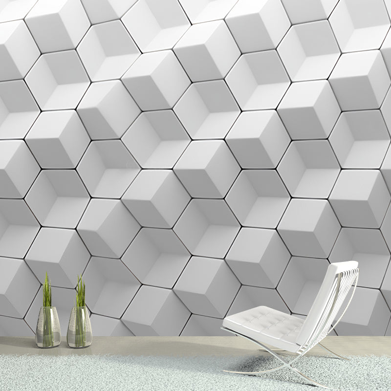 Full Mural Wallpaper Plain Grey 3D Geometries Customized Wall Decor, Personalized Size Available Clearhalo 'Wall Decor' 'Wall Mural' 929873