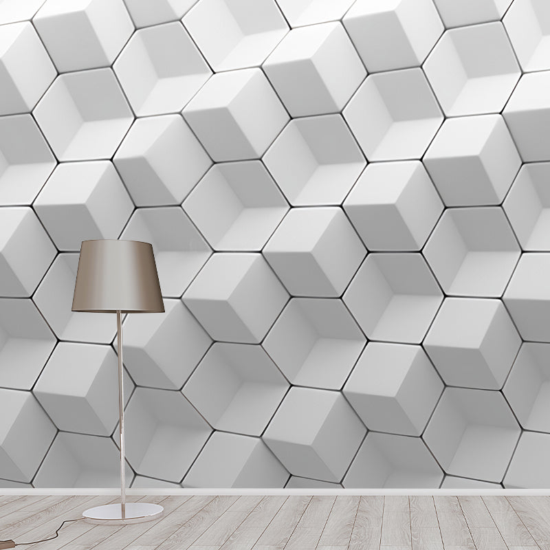 Full Mural Wallpaper Plain Grey 3D Geometries Customized Wall Decor, Personalized Size Available Clearhalo 'Wall Decor' 'Wall Mural' 929874