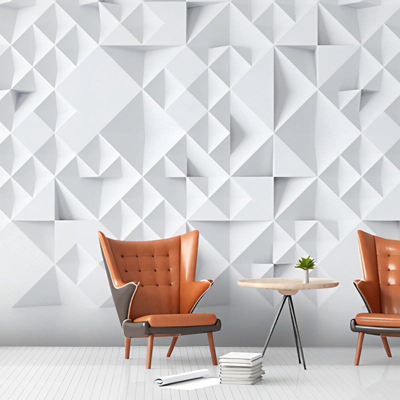 Pastel White 3D Geometries Mural Wallpaper for Coffee Shop and Living Room White Clearhalo 'Wall Decor' 'Wall Mural' 929877