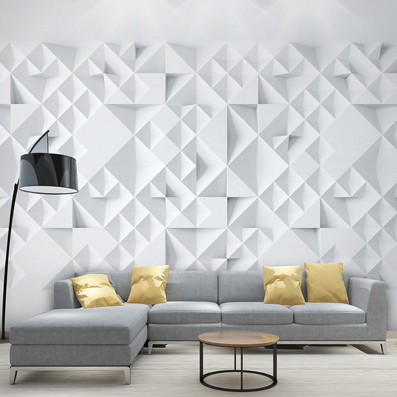 Pastel White 3D Geometries Mural Wallpaper for Coffee Shop and Living Room Clearhalo 'Wall Decor' 'Wall Mural' 929878