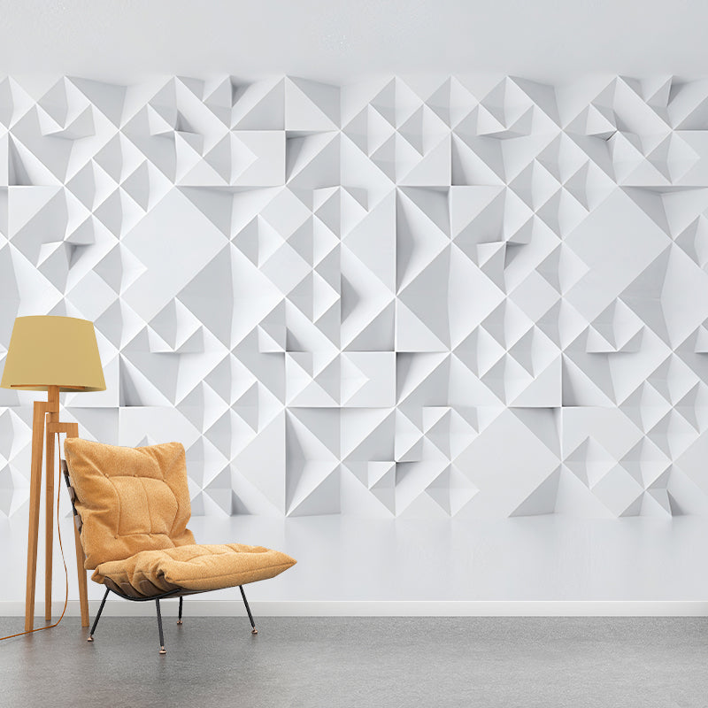 Pastel White 3D Geometries Mural Wallpaper for Coffee Shop and Living Room Clearhalo 'Wall Decor' 'Wall Mural' 929880