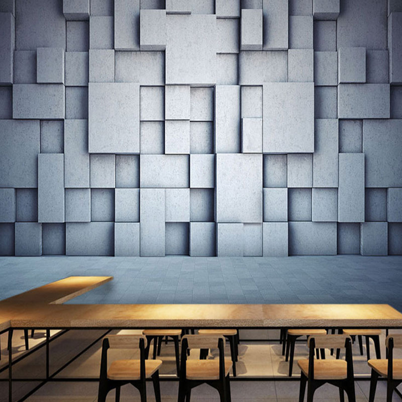 Rustic Grey 3D Visual Irregular Block Mural Wallpaper for Coffee Shop and Meeting Room, Non-Woven Material Blue-Gray Clearhalo 'Wall Decor' 'Wall Mural' 929910