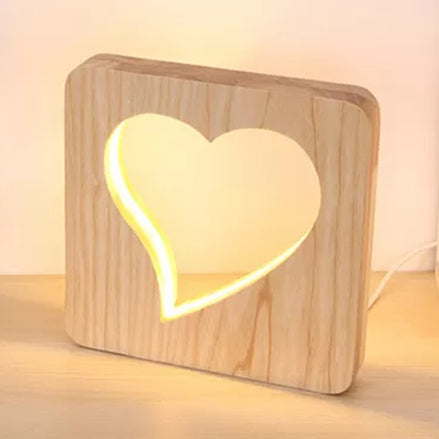 Dormitory Bedroom Square Desk Lamp with Heart Wood Lovely Desk Lamp in Beige Clearhalo 'Lamps' 'Table Lamps' Lighting' 93055