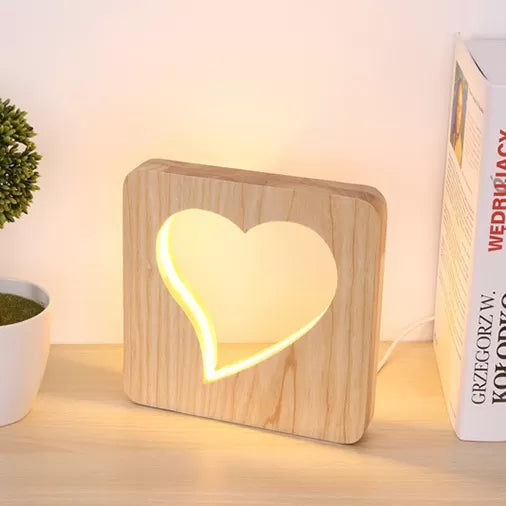 Dormitory Bedroom Square Desk Lamp with Heart Wood Lovely Desk Lamp in Beige Clearhalo 'Lamps' 'Table Lamps' Lighting' 93057