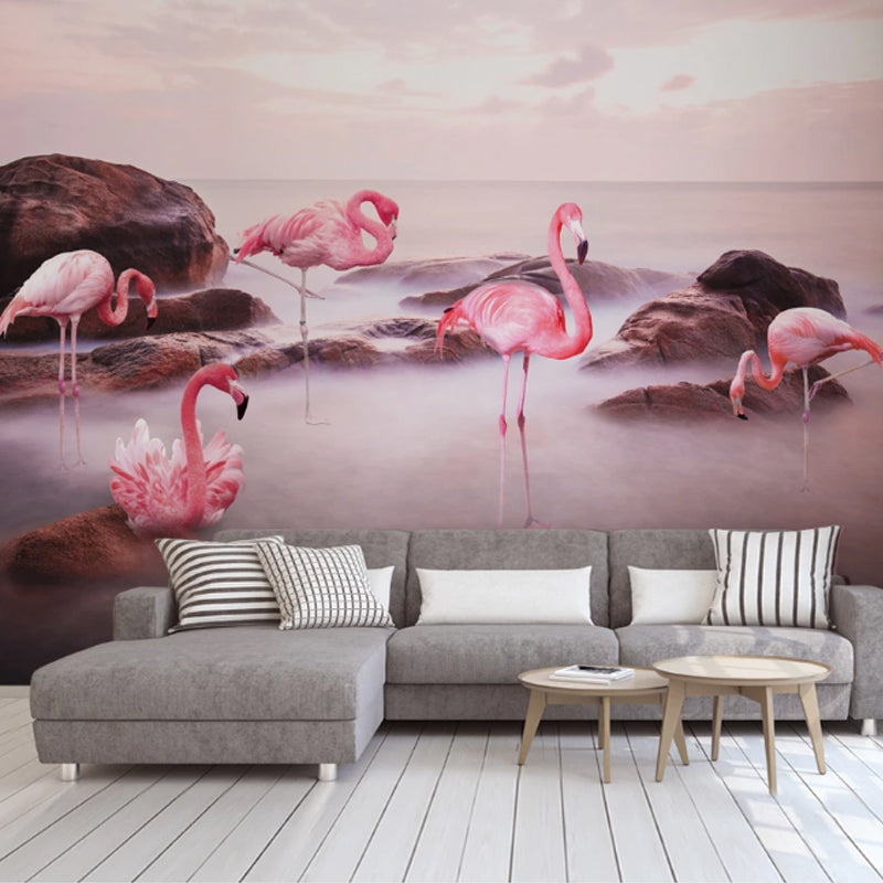 Stain-Resistant Flamingo Wall Art Non-Woven Fabric Minimalist Mural for Gallery Clearhalo 'Wall Decor' 'Wall Mural' 930923