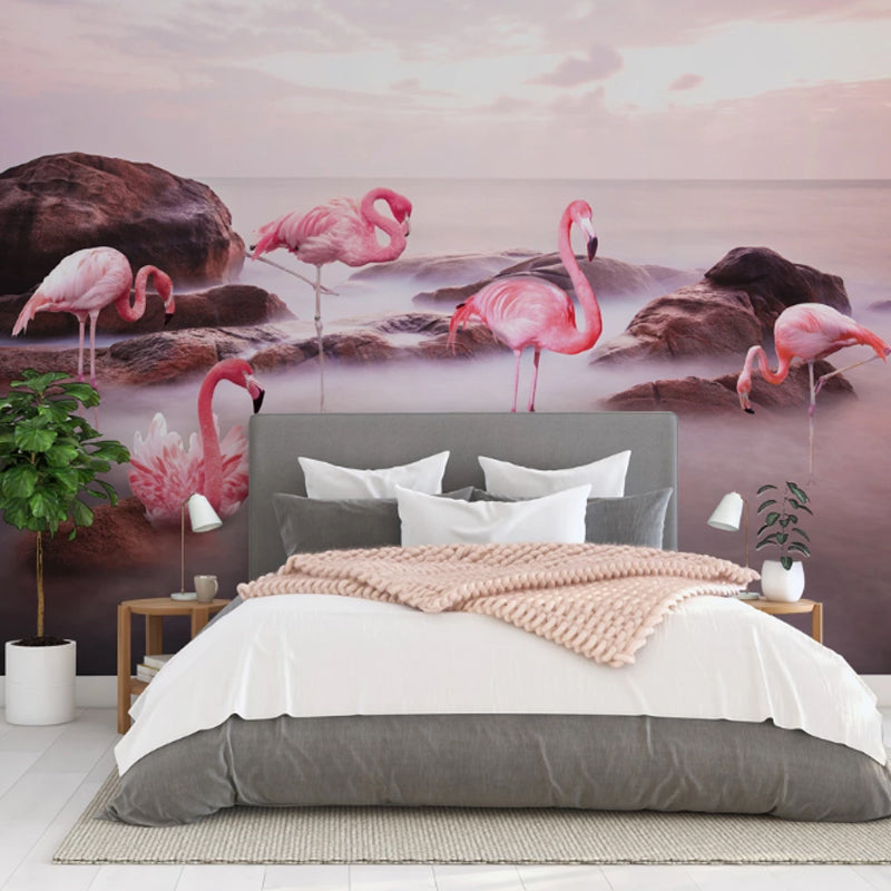 Stain-Resistant Flamingo Wall Art Non-Woven Fabric Minimalist Mural for Gallery Clearhalo 'Wall Decor' 'Wall Mural' 930924