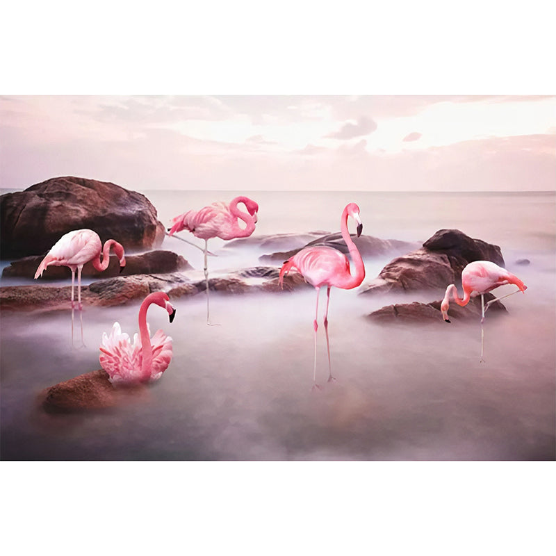 Stain-Resistant Flamingo Wall Art Non-Woven Fabric Minimalist Mural for Gallery Clearhalo 'Wall Decor' 'Wall Mural' 930925