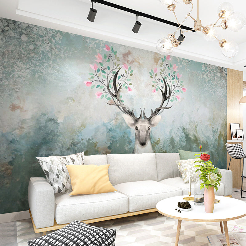 Aesthetic Deer and Forest Mural in Dark Green Living Room Wall Art, Personalized Size Available Clearhalo 'Wall Decor' 'Wall Mural' 930929