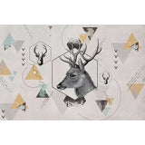 Wild Deer and Geometries Mural for Home Decor Contemporary Wall Art, Personalized Size Available Clearhalo 'Wall Decor' 'Wall Mural' 930940