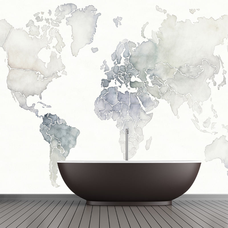 Pewter Minimalist Mural Full Size World Map Wall Covering for Accent Wall Clearhalo 'Wall Decor' 'Wall Mural' 931003