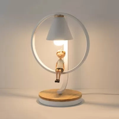 Modern Ring Desk Light 1 Bulb Metal Desk Lamp in White with Boy Deco for Kid Bedroom White Clearhalo 'Lamps' 'Table Lamps' Lighting' 93240