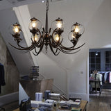Farmhouse Wire Guard Chandelier Lighting with Curved Arm 8 Heads Iron Hanging Light Fixture in Black Clearhalo 'Ceiling Lights' 'Chandeliers' Lighting' options 93358