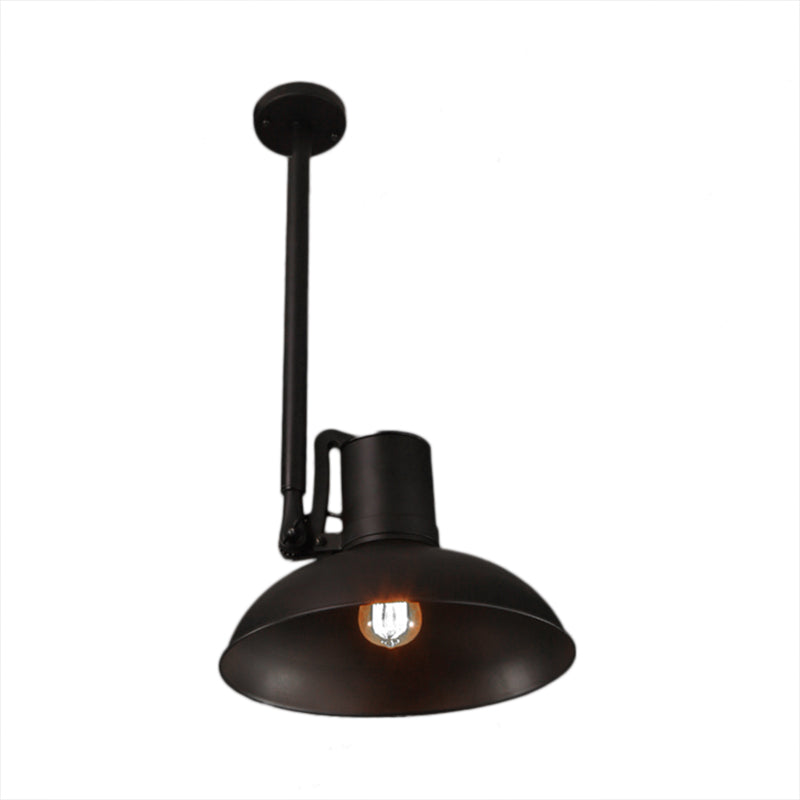 Retro Stylish Bowl Shade Ceiling Fixture 1 Light Metal Angle Adjustable Pendant Light in Matte Black Clearhalo 'Art Deco Pendants' 'Black' 'Cast Iron' 'Ceiling Lights' 'Ceramic' 'Crystal' 'Industrial Pendants' 'Industrial' 'Metal' 'Middle Century Pendants' 'Pendant Lights' 'Pendants' 'Rustic Pendants' 'Tiffany' Lighting' 93692