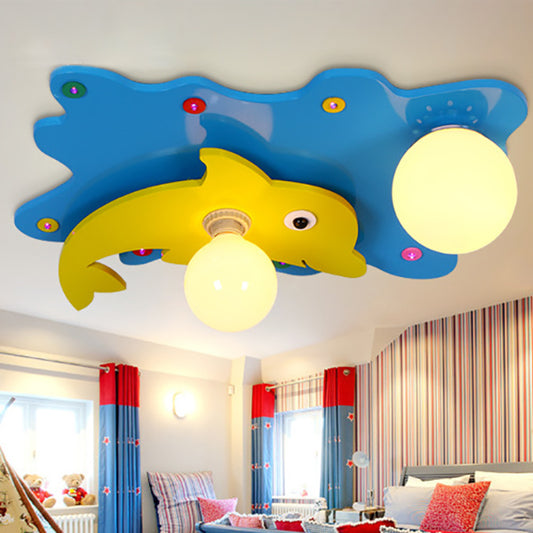 Dolphin Kid Bedroom Flush Mount Ceiling Fixture Iron Nordic Ceiling Light Fixture in Blue Blue Clearhalo 'Ceiling Lights' 'Close To Ceiling Lights' 'Close to ceiling' 'Flush mount' Lighting' 93941