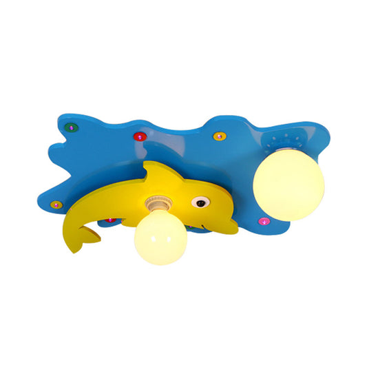 Dolphin Kid Bedroom Flush Mount Ceiling Fixture Iron Nordic Ceiling Light Fixture in Blue Clearhalo 'Ceiling Lights' 'Close To Ceiling Lights' 'Close to ceiling' 'Flush mount' Lighting' 93943