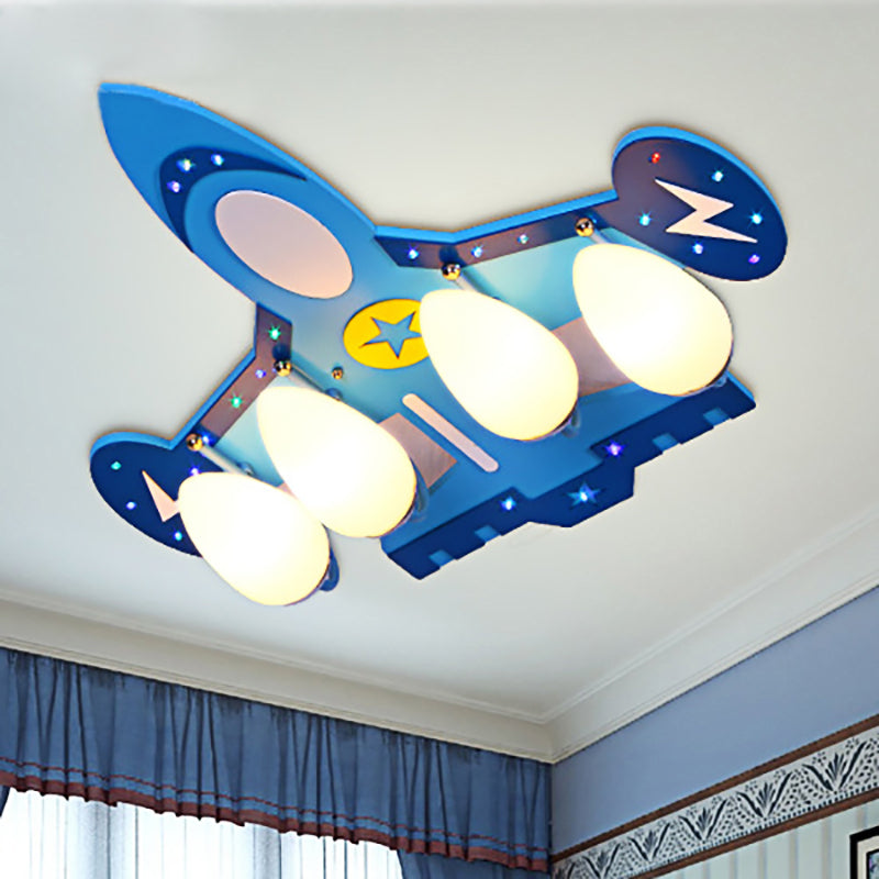 Blue Airplane Flush Mount Ceiling Light 4 Bulbs Cartoon Metal Ceiling Light Fixture for Bedroom Blue Clearhalo 'Ceiling Lights' 'Close To Ceiling Lights' 'Close to ceiling' 'Flush mount' Lighting' 93945